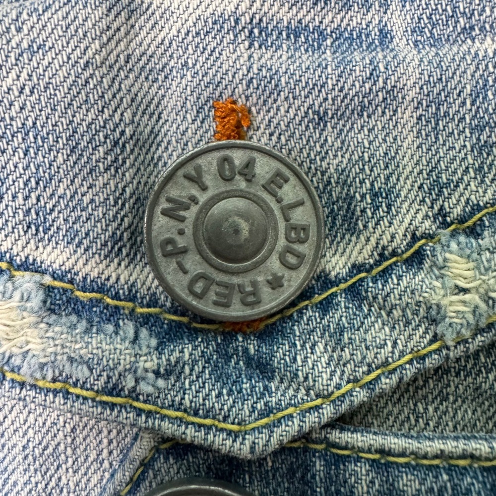 Vintage Red Pepper Distressed Denim Vest Y2K Japanese Archive Biker Western SZ S - Picture 8 of 8
